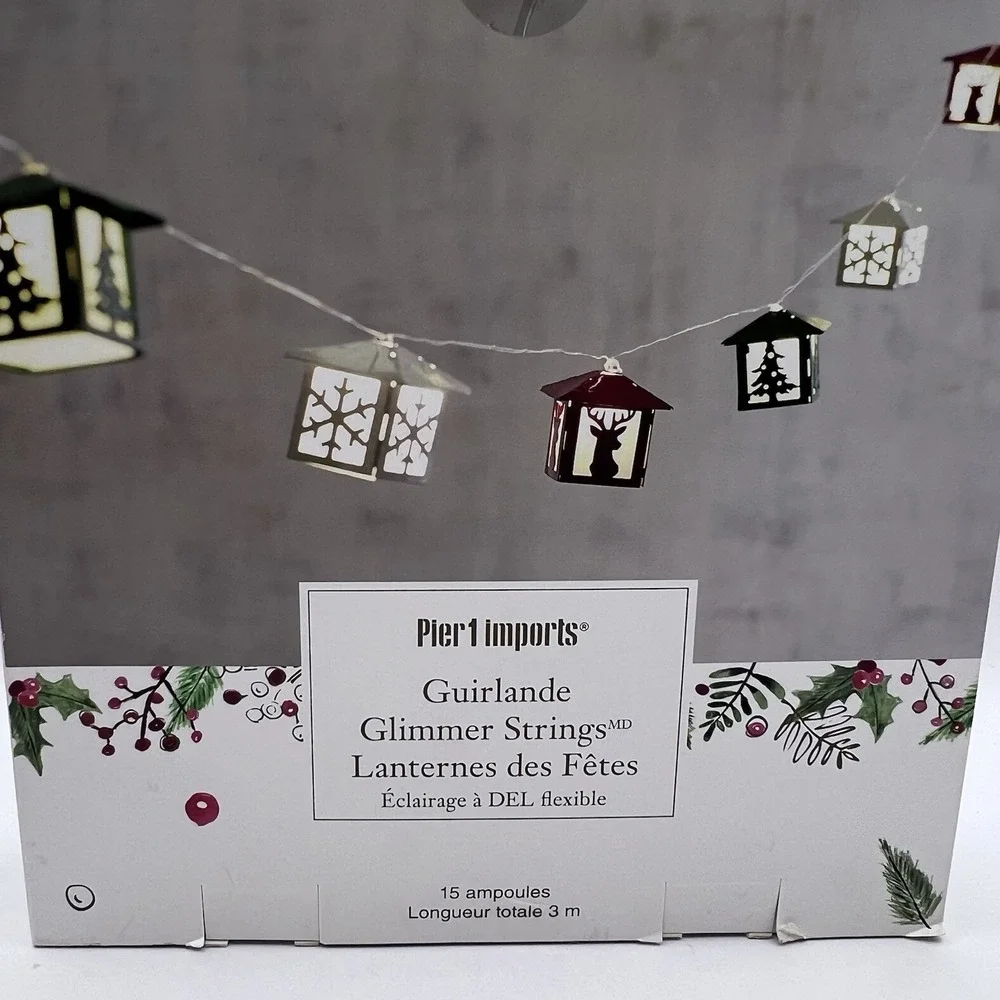 Pier 1 Imports Christmas 10' LED Holiday Lantern Glimmer String 15 Lights Timer
